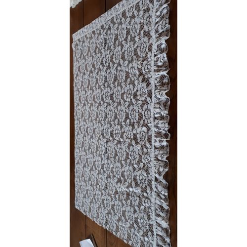 Paire De Vitrage Rideaux Maille Dentelle Blanche À Grandes Fleurs Volontés Sur Le Côté - Ourlet Passe-Tringle Cousu Main - Bas Non Finis Et Donc Ajustables - 65 X92cm Environ - Ancien Style Rétro