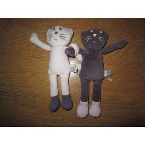 Doudou Chat Duo Couple Paire Mauve Violet Parme Bout'chou Boutchou Monoprix