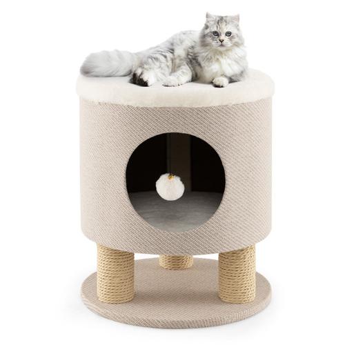 Arbre À Chat 47 Cm Avec Condo Et Poteaux Griffoir Charge 60 Kg Tour De Jeux Pour Chats Avec Balle En Peluche Beige Helloshop26 20_0001610