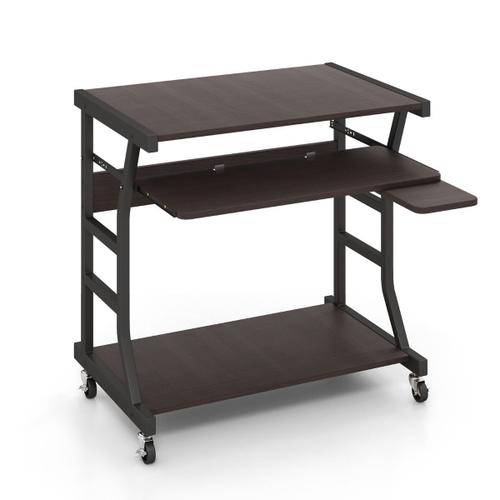 Bureau D'ordinateur À Roulettes Pour Petits Espaces Bureau D'ordinateur Mobile De 75 Cm Plateau Pour Clavier Extractible Plateau Pour Souris Marron Helloshop26 20_0002072