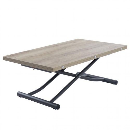 Table Basse Relevable Extensible Trendy Mélaminé Vieux Chêne Pied Gris Graphite 110 X 70/140 Cm