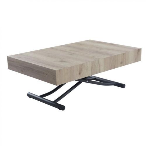 Table Basse Relevable Extensible Albatros Design Chêne Vieux Pied Gris Graphite 120/221 X 80 Cm
