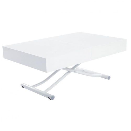 Table Basse Relevable Extensible Albatros Design Blanc Brillant Pied Blanc Huilé 120/221 X 80 Cm