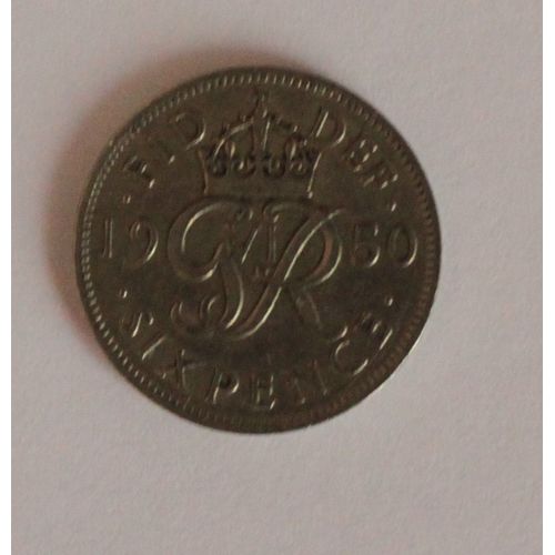 Pièce Royaume Uni 1950 6 Pence George Vi (Sans "·Ind·Imp") Cupronickel  2,8 G  Ø 19,5 Mm - Km# 875
