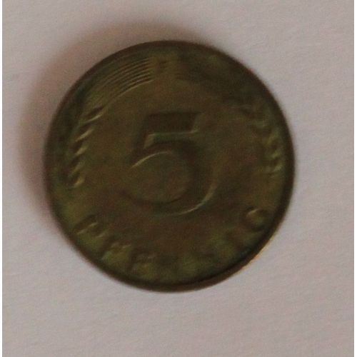 Pièce Allemagne 1950 F 5 Pfennig (Bundesrepublik Deutschland) - Acier Plaqué Laiton ¿ 3 G ¿ Ø 18,5 Mm - Km# 107