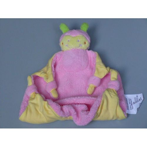 Doudou Plat Papillon/Coccinelle, Rose Et Jaune, Barbouillage, Babou