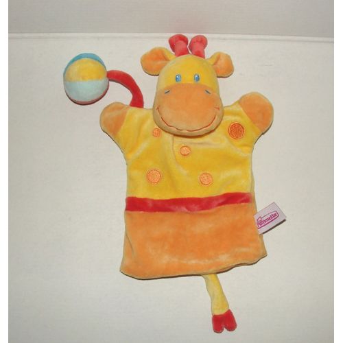 Doudou Girafe Marionnette Avec Ballon Multicolore Pommette 24cm