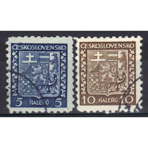 Tchecoslovaquie 1929 : Armoiries - Série De 2 Timbres Oblitérés