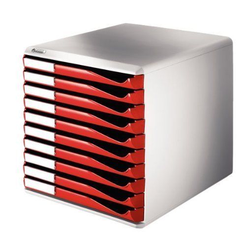 Leitz Set A Formulaires, 10 Tiroirs, Gris-Clair/Rouge