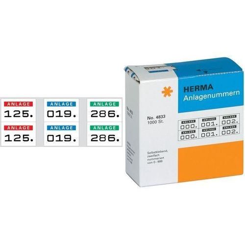 HERMA - Étiquettes numérotées autocollantes - blanc, vert - 15 x 22 mm 2000 étiquette(s) ( 1000 feuille(s) x 2 )