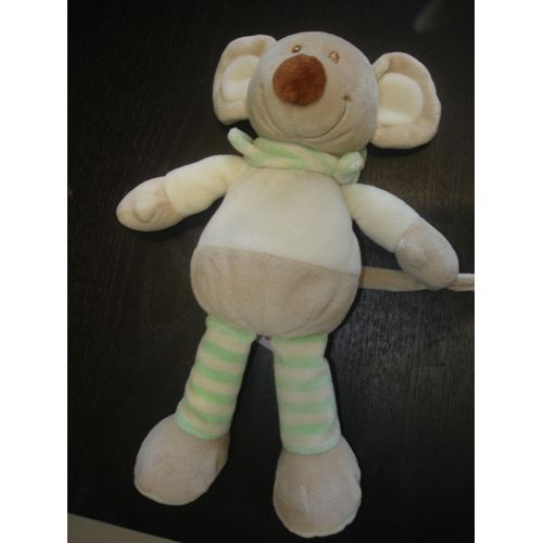 Doudou Peluche Souris Pommette Pomette Écru Beige Crème Foulard Rayé