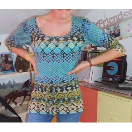 Top " Camaïeu ", Turquoise/Gris/Vert, T1