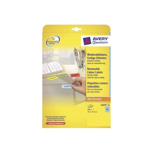 Avery L6039 - Étiquettes - bleu - 21.2 x 45.7 mm 960 unités ( 20 feuille(s) x 48 )