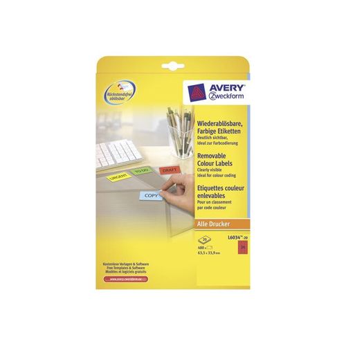 Avery L6034 - Étiquettes adhésives permanentes - rouge - 63.5 x 33.9 mm 480 étiquette(s) ( 20 feuille(s) x 24 )