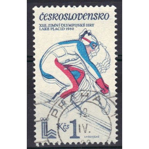 Tchecoslovaquie 1980 : Jeux Olympiques D'hiver De Lake Placid : Ski - Timbre Oblitéré