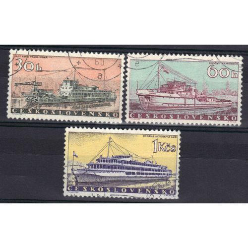 Tchecoslovaquie 1960 : Flotte Marchande : Bâtiments Divers : Dragueur / Remorqueur Fluvial / Paquebot - Série De 3 Timbres Oblitérés