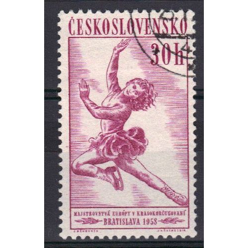 Tchecoslovaquie 1958 : Championnats Du Monde De Sports En Europe : Patinage Sur Glace - Timbre Oblitéré