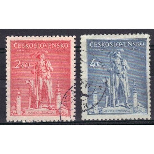 Tchecoslovaquie 1945 : 250è Anniversaire De L'exécution De Jan Stadky Kozina : Monument Kozina À Domazlice - Série Entière De 2 Timbres Oblitérés