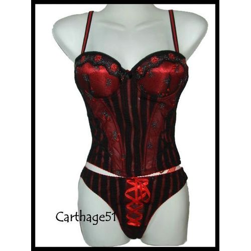 Ensemble Bustier + String -  Rouge Bordeaux & Noir