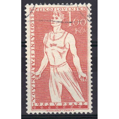 Tchecoslovaquie 1955 : 1ères Spartakiades Nationales : Gymnaste - Timbre Oblitéré