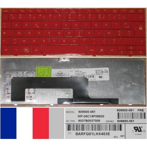 Clavier Azerty Français / French Pour HP COMPAQ MINI 1000 MINI 700 Series, Rouge / Red, Model: MP-08C16F06930, P/N: 508800-051, 509650-051