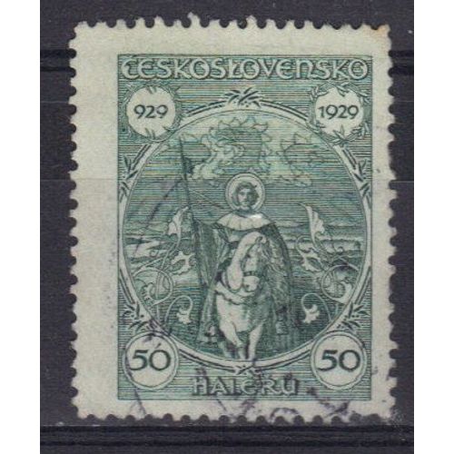 Tchecoslovaquie 1929 : Millénaire De Saint Wenceslas : Saint Wenceslas À Cheval - Timbre 50 H. Vert Oblitéré