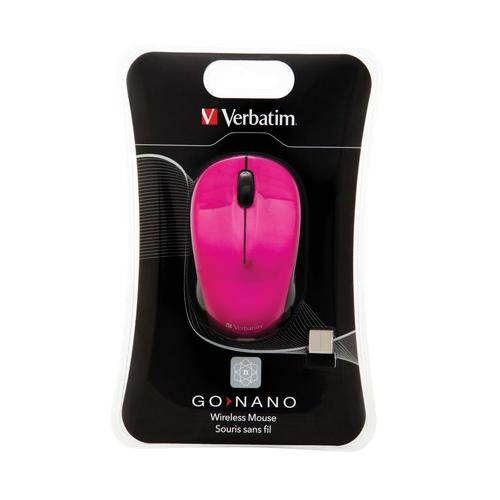 Verbatim Wireless Mouse GO NANO - Souris - optique - sans fil - RF - récepteur sans fil USB - rose chaud