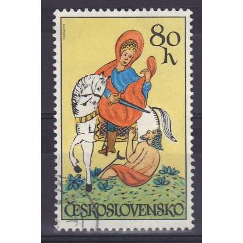 Tchecoslovaquie 1972 : Peintures De Chevaux : "Saint-Martin" (Sur Verre) - Timbre Oblitéré