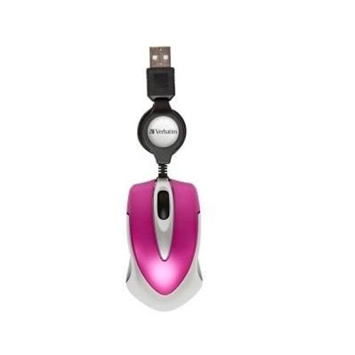 Verbatim Go Mini Optical Travel Mouse - Souris - droitiers et gauchers - optique - 3 boutons - filaire - USB - rose chaud