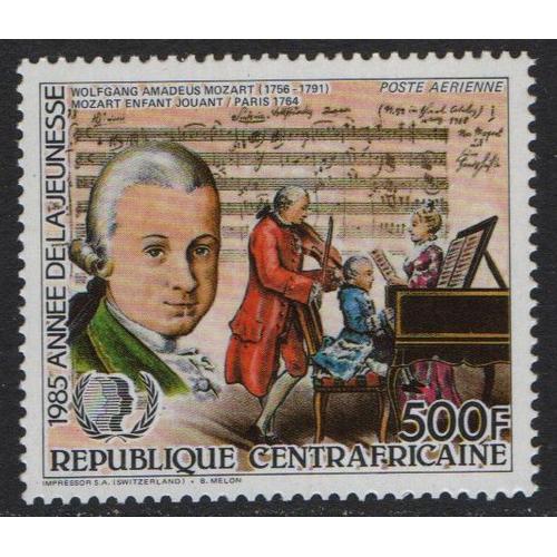 République Centrafricaine, Timbre-Poste Aérienne Y & T N° 335, 1985 - Année Internationale De La Jeunesse, W. A. Mozart