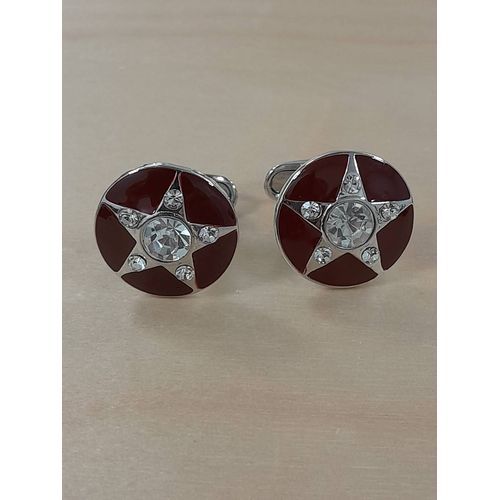 Boutons De Manchettes En Forme De Disque Avec Étoile Et Verre De Couleur Argent