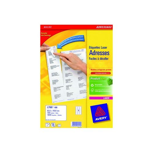 Avery - Étiquettes adresses - blanc - 63.5 x 46.6 mm 1800 étiquette(s) ( 100 feuille(s) x 18 )