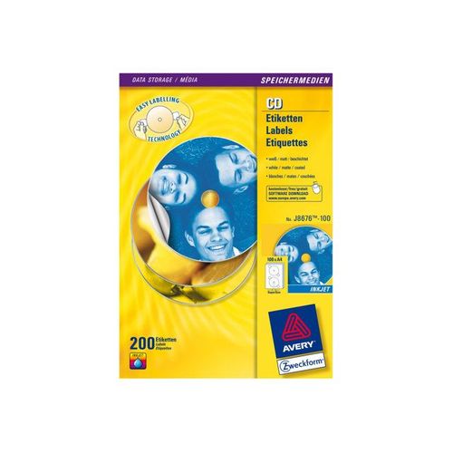 Avery CD/DVD Labels - Étiquettes pour CD/DVD - blanc - rond 117 mm 200 étiquette(s) ( 100 feuille(s) x 2 )