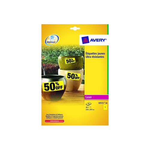 Avery Zweckform - Étiquettes en polyester adhésives - jaune - A4 (210 x 297 mm) 20 étiquette(s)