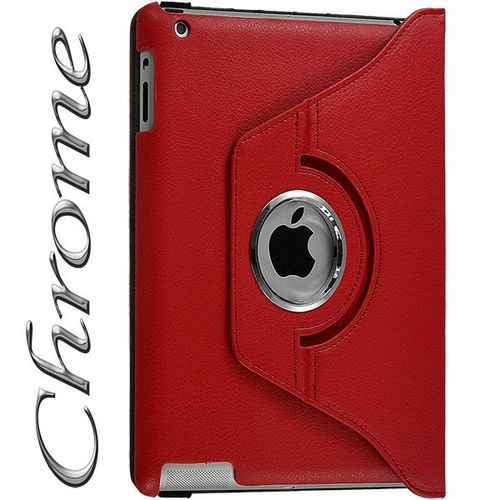Housse Coque Etui Anneau Style Chrome Pour Apple Ipad 4 Avec Rotation 360 Degrés Couleur Rouge