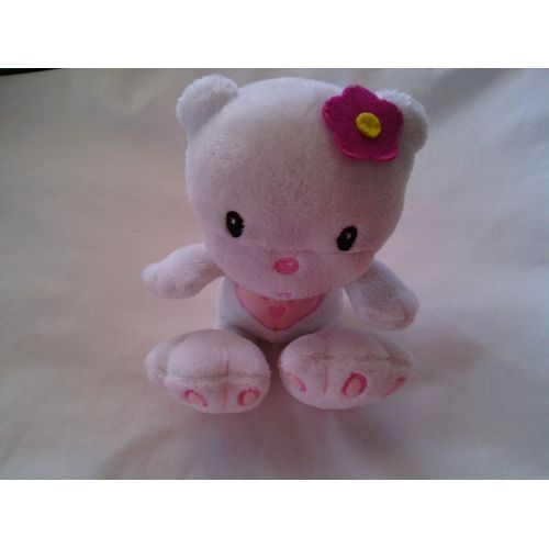 Doudou Ours Chat Fun Toys Blanc Et Rose 20 Cm