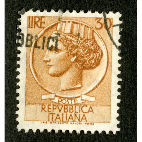 Timbre Oblitéré Poste Repubblica Italiana Lire 30
