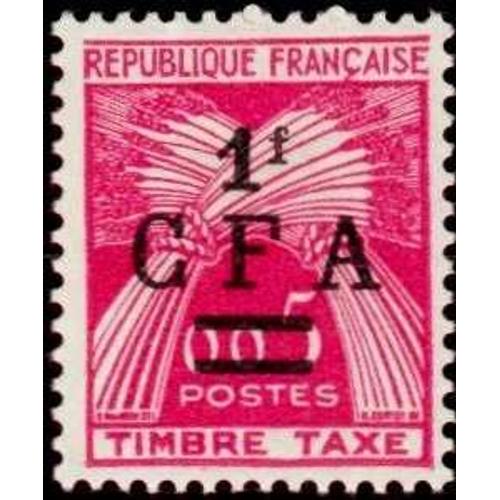 France, Ile De La Réunion, Département Français 1962, Beau Timbre Taxe Yvert 45, Type Gerbe, 0f05f. Rose Lilas Avec Surcharge En Francs Cfa, Neuf*
