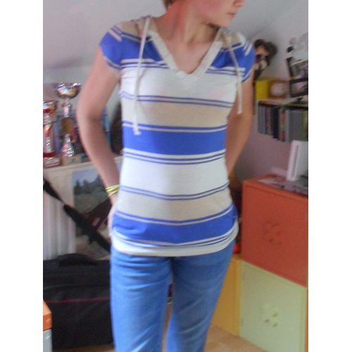 T-Shirt " Fashion Express ", Bleu/Ecru/Marron Clair, Ts