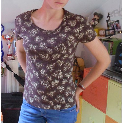 T-Shirt " La Redoute ", Marron Et Ecru, T38