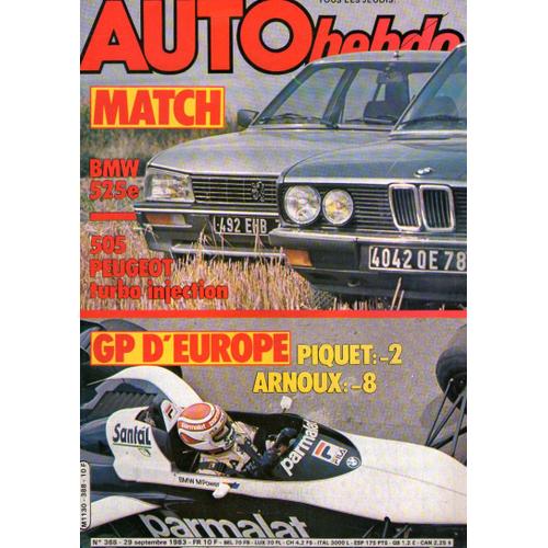 Auto Hebdo 388 - Match Bmw 525 Peugeot 505 - Gp Europe Piquet Arnoux - Samba Grb - A. Ferte