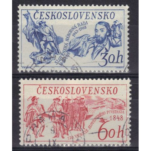 Tchecoslovaquie 1968 : 14è Congrès Du Parti Communiste Tchécoslovaque : Mj. Hurban (120è Anniversaire De L'insurrection Slovaque) / Insurgés - Série Entière De 2 Timbres Oblitérés