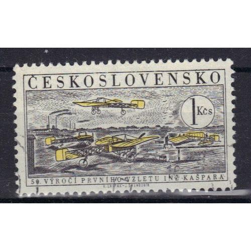 Tchecoslovaquie 1959 Poste Aerienne : Cinquantenaire Du 1er Vol De L'ingénieur Kaspar : Groupe D'avions "Blériot" De La 1ère École Tchèque D'aviation Créée Par Jan Kaspar - Timbre Oblitéré