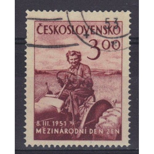Tchecoslovaquie 1951 : Journée Internationale Des Femmes : Conductrice De Tracteur - Timbre Oblitéré