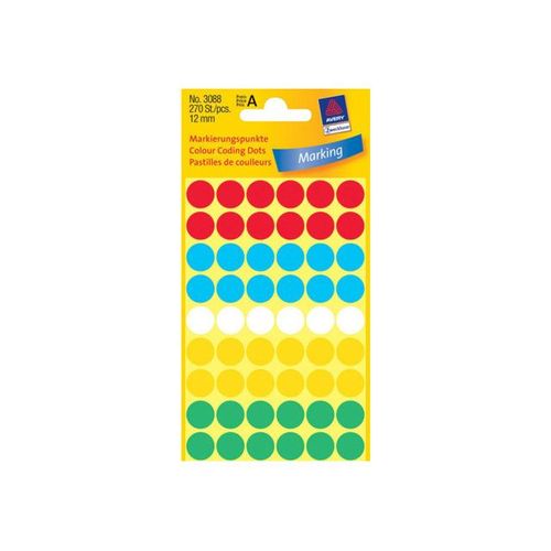 Avery - Étiquettes rondes - couleurs assorties - Arrondi 18 mm 270 étiquette(s) ( 5 feuille(s) x 54 )