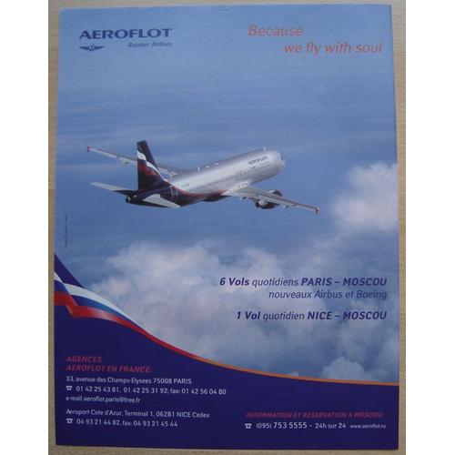 Publicité Papier - Aéroflot, Russian Airlines,  Paris - Moscou De 2004