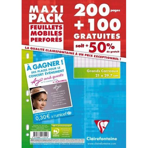Feuillets Mobiles Seyes -17551c- Grand Carreaux - Paquet De 200 + 100 Gratuit