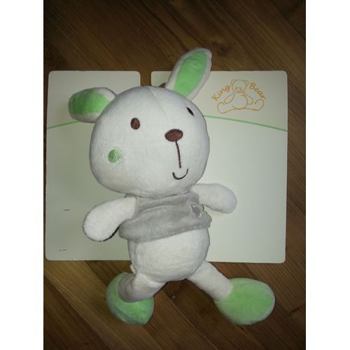 Doudou Lapin King Bear Gris Blanc Et Vert A B C 38 Cm Environ