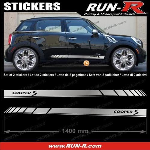 2 Stickers Mini Coopers S 140 Cm - Argent Lettres Noires