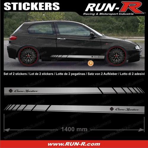 2 Stickers Alfa Romeo 140 Cm - Argent Lettres Noires